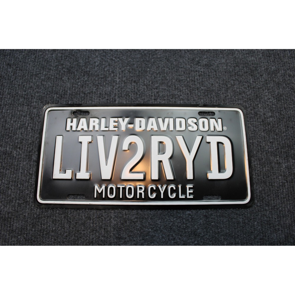 Harley-Davidson LIV2RYD Novelty License Plate Black Silver Embossed Metal